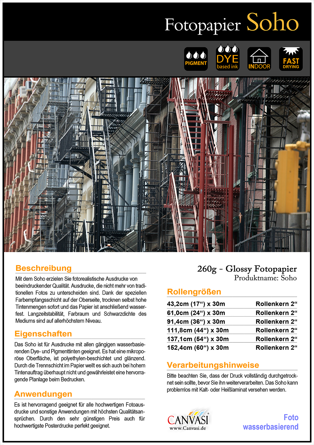 Soho Fotopapier 260 g/m² hochglänzend 0,61 x 30 m Soho Fotopapier 260 g/m² hochglänzend 0,61 x 30 m